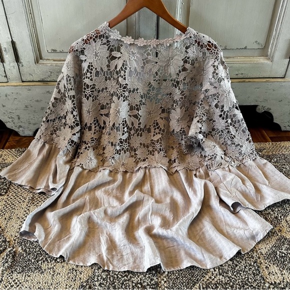 Gorgeous New Boho Grey Lace Festival Button Front Blouse Boutique Vintage - Picture 4 of 4
